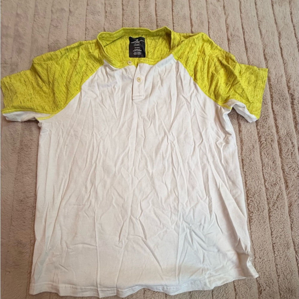 American Eagle Outfitters White and Yellow Polo Shirt